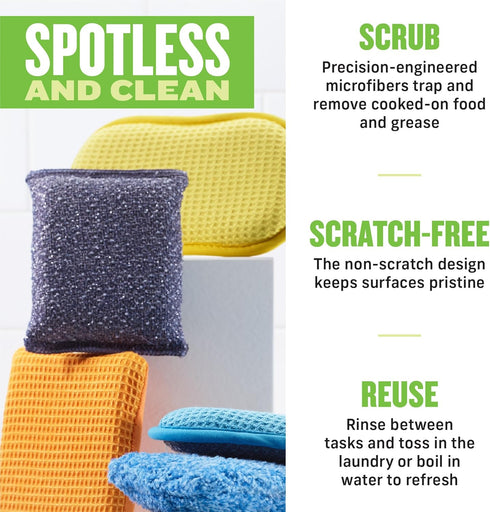 E-Cloth 2-Pack Non-Scratch Scrubbing Pads, Microfiber Scrubber and Dish Sponge, Ideal for a Streak-Free Clean Grill, Cast Iron and Dishes, Washabl...