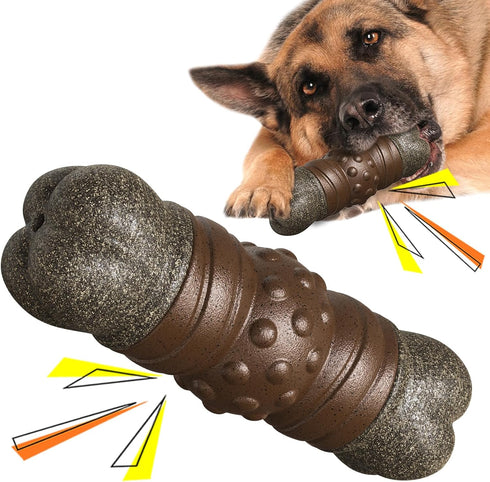 Dog Chew Toys for Aggressive Chewers, Indestructible Tough Squeaky Interactive Dog Toy, Dog Grinding Teeth Mentally Stimulating Chew Toy for Mediu...