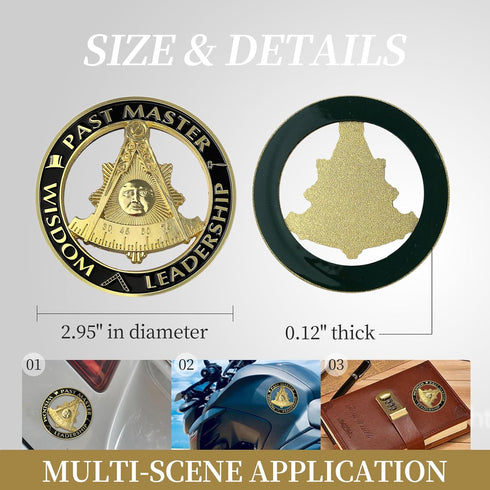 Past Master Masonic Car Emblem Black & Golden Mason Auto Decal...