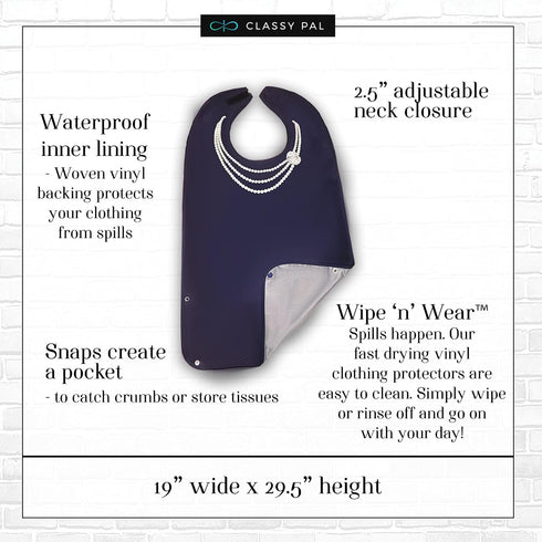 Adult Bibs for Women, Wipe ‘n Wear™ Clothing Protectors for Eating, Senior Adult Bib Crumb Catcher, Waterproof, Reusable, Washable (Pearl Necklace...