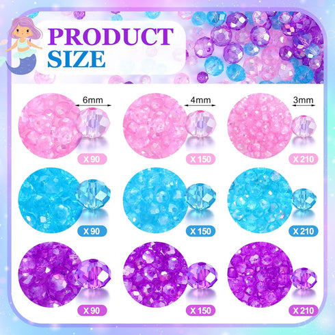 Kigeli 1350 Pcs Crystal Beads for Jewelry Making Mermaid Beads Craft Bulk Color Faceted Glass Gemstone Clear Beads Girls Jewelry Making Kit for Ne...