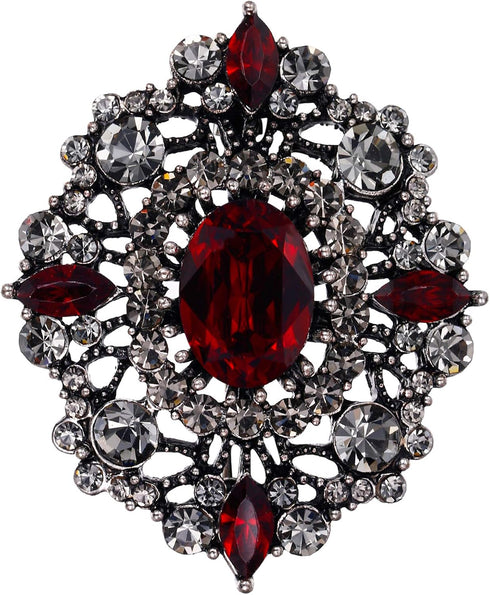 EVER FAITH Women's Oval w/Marquise Crystal Elegant Vintage Banquet Hollow Filigree Brooch...