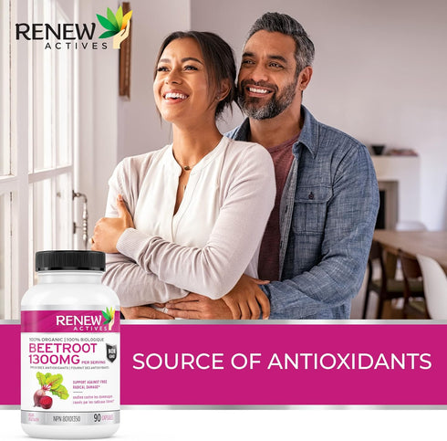 Renew Actives Organic Beetroot Supplement: 1300mg Extract for High Antioxidant Levels - Promotes Wellness - 90 Veggie Capsules...