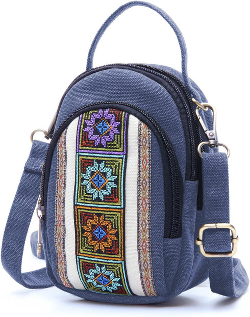 Vintage Embroidered Canvas Small Flip Crossbody Bag Cell Phone Pouch for Women Wristlet Wallet Bag Coin Purse...