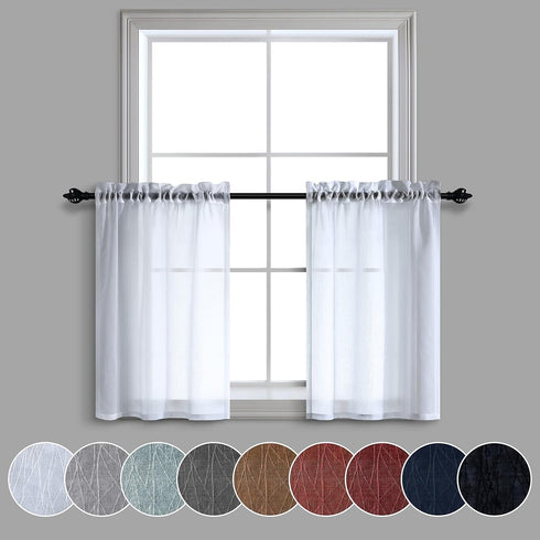 Mrs.Naturall Pure White Small Window Curtain Panel for Kitchen Light Filtering Sheer Curtain Tiers for Nursery with Rod Pocket 30 x 30 Inch Set of...