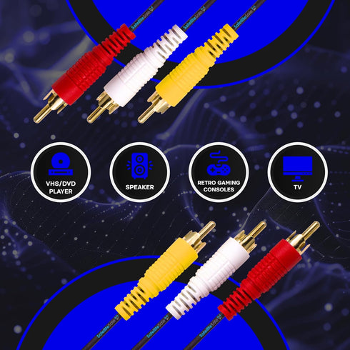 SatelliteSale 3 Male to 3 Male RCA Audio Video AV Composite Cable Universal Wire PVC Black Cord 3 feet...