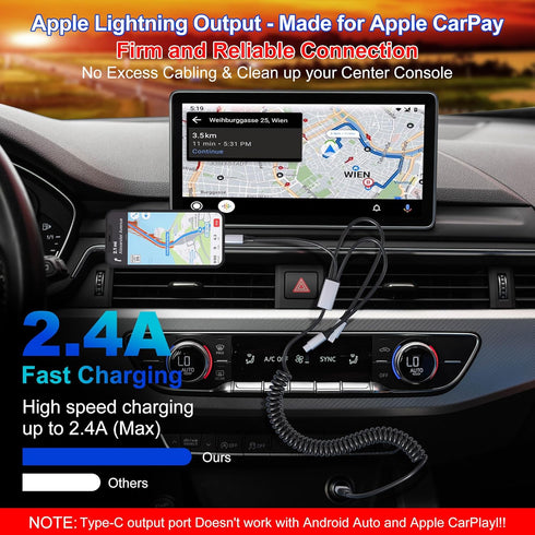 Coiled 90 Degree USB C to Lightning Cable for Apple Carplay(No Support iPhone 15 Carplay&Android Auto) MFi Certified Multi USB Coiled 90 Degree iP...