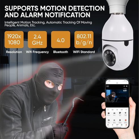 VYANLIGHT 4MP Security Camera with 2.4GHz WiFi, 360° Panoramic Pan-Tilt-Zoom View, 2K Full-Color Night Vision Bulb Video Camera, Motion Detection ...