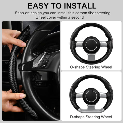 CAR PASS® Carbon Fiber Steering Wheel Cover, Segmented Wheel Protector Non-Slip Sporty Car Accessories, Universal Fit for D-Shape O-Shape 14.5" to...