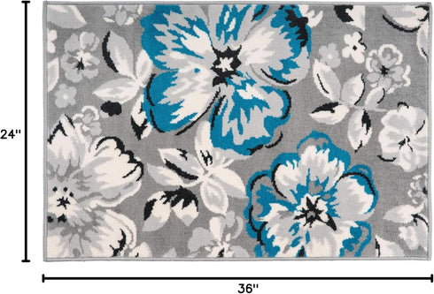 Rugshop Modern Floral Design Area Rug for Living Room,Bedroom,Home Office,Kitchen Non Shedding Area Rug 2' X 3' Blue...