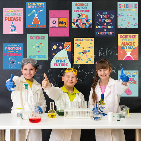 CNhoqc 12pcs Large Science Posters for School Classroom, 13.9 x 10.9 Inch Educational Science Laboratory Wall Art Poster Science Is The Future Pos...