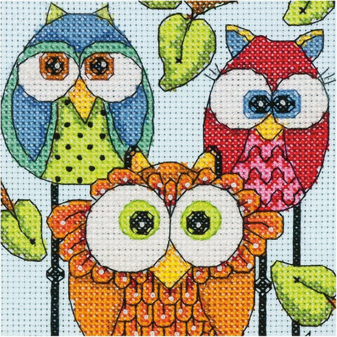 Dimensions 70-65159 Owl Trio Counted Cross Stitch Kit, 5" x 7", Blue...