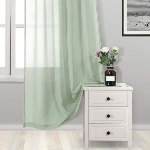 DWCN Bean Green Sheer Curtains Semi Transparent Voile Rod Pocket Curtains for Bedroom and Living Room, 52 x 45 inches Long, Set of 2 Panels...
