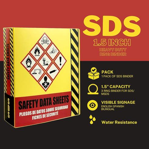 Ring Binder Depot 2 Pack of SDS Binder, Heavy Duty 3 Ring Binder with 1.5 In Capacity Holds 250 Pages, Trilingual with EnglishSpanishFrench, Durab...