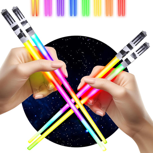 LIGHTSABER CHOPSTICKS LIGHT UP STAR WARS LED Glowing Light Saber Chop Sticks REUSABLE Sushi Lightup Sabers Bright LEDs - 8 Color Modes - 2 Pairs...