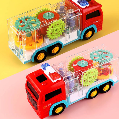 Transparent Electric Gear Toy with Flashing Lights and Music Lights fire fighting truck Infant Tummy Time Toys 3 4 5 6 7 8 9 10 11 12 Boy girl 12-...