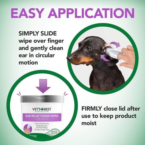 Vet's Best Ear Relief Finger Wipes | Ear Cleansing Finger Wipes for Dogs | Sooths & Deodorizes | 50 Disposable Wipes...