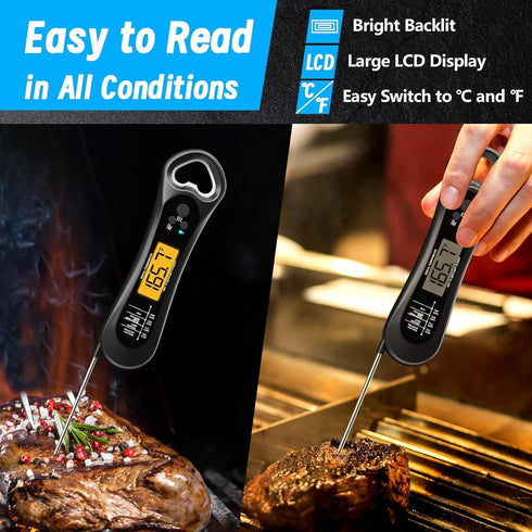 Meat Thermometer Digital, Instant Read Meat Thermometer for Grill and Cooking, with Bottle Opener, Backlight & Calibration Food Thermometer, Kitch...