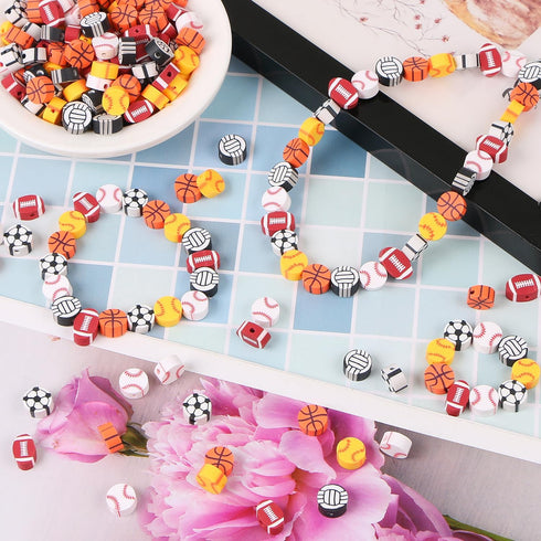 300 Pcs Sports Ball Beads for Jewelry Making, Sports Polymer Clay Beads Bulk, Baseball Basketball Soccer Volleyball Softball Football Beads Charms...