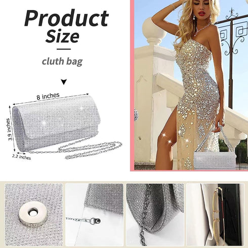 4 Pieces Women Rhinestone Evening Clutch Bag Silver Clutch Purses Bag for Women Evening Rhinestone Jewelry Set...