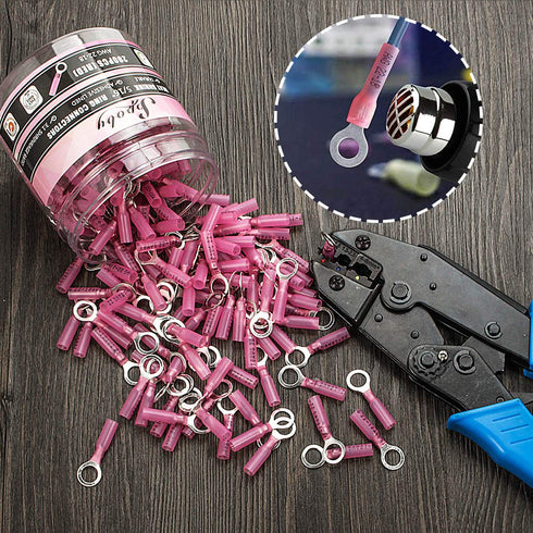 200PCS Ring Connectors 5/16" Red 22-18 AWG - Heat Shrink Wire Connectors - Crimp Electrical Connectors - Automotive Marine Ring Terminals by Sopob...