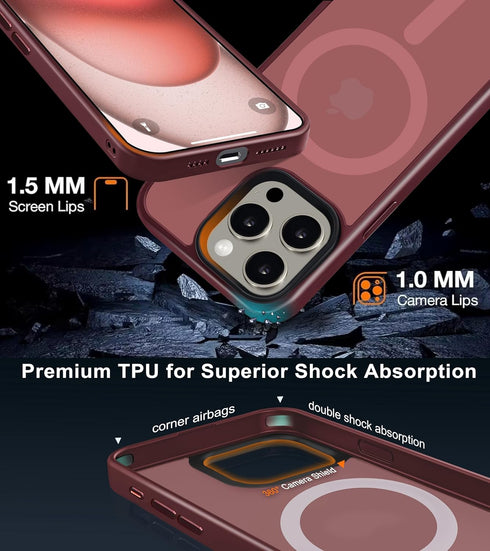 for iPhone 15 ProMax Case - Strong Magnetic Maroon Designed for iPhone 15 Pro Max Case 6.7”, Military Grade Drop Tested, Compatible with MagSafe, ...