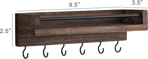 Mkono Key Holder for Wall 9.5" x 3.5" x 2.5" Small Rustic Wood Key Rack with 6 Hooks Decorative Display Keys Hanger Organizer for Entryway Living ...