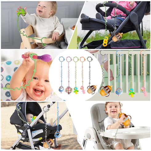Toy Safety Straps, Toy Bungee Cords Baby, 5 Pack Stroller Straps Adjustable Baby Teether Toy Straps, Sippy Cup Holder Straps for Strollers, Applie...