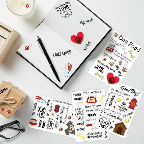 20 Sheets Scrapbook Dog Stickers Dog Phrases Clear Sticker Waterproof Dog Paw Print Stickers with Sayings Puppy Word Stickers for Kids Aldult Scra...