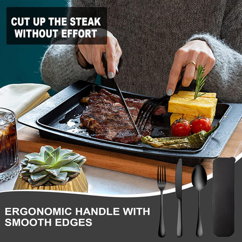 Portable Travel Utensils Set, 18/8 Stainless Steel 3 PCS Cutlery Set Including Knife Fork and Spoon, Reusable Travel Silverware Set with Case for ...