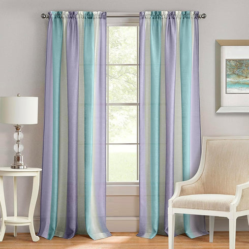 ACHIM Spectrum Rod Pocket Panel Window Curtain - 50 Inch Width, 63 Inch –Length Lilac/Turquoise, Semi-Sheer & Machine Washable Soft Polyester Drap...