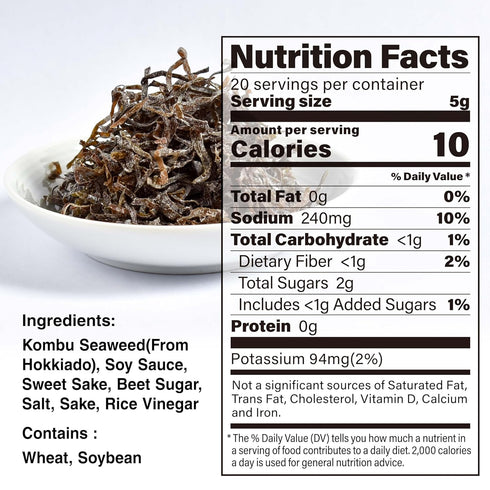 chaganju Kombu Salted -Hokkaido seaweed 100%, No Chemical Additive, Japanese traditional superfood "Shio Kombu"- 100g(3.5Oz)...