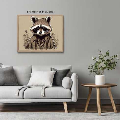 Posterizer 1 pcs- Portrait of a raccoon with clothes on-Art for Animal Lovers-Floral Botanical Art- Gift for Men Women Entrepreneur Teens-Living R...