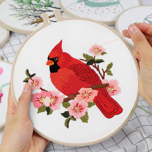 Louise Maelys Cardinal Embroidery Kits for Beginners with bird flower pattern,Adults Starter Cross Stitch Kit DIY Needlepoint Kits......