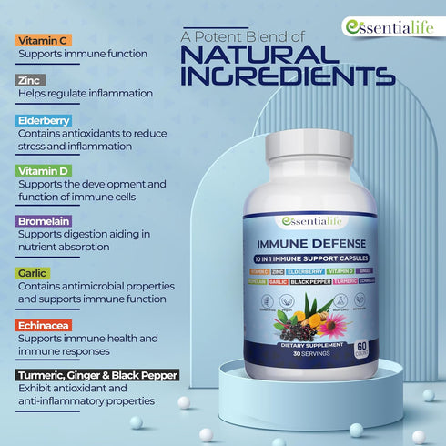 10 in 1 Immune Support Supplement - Elderberry, Echinacea, Vitamin D, Vitamin C 1000mg & Zinc Supplement - Take Charge of Your Health with Immune ...