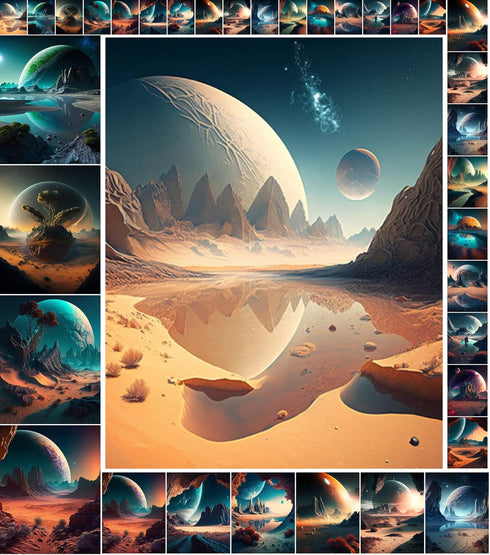 Decoupage Paper Pack (35 Sheets 6"x8") Outer Planets Scenic Landscapes FLONZ Vintage Pictures Reprint Cards for Decoupage, Craft and Scrapbooking...