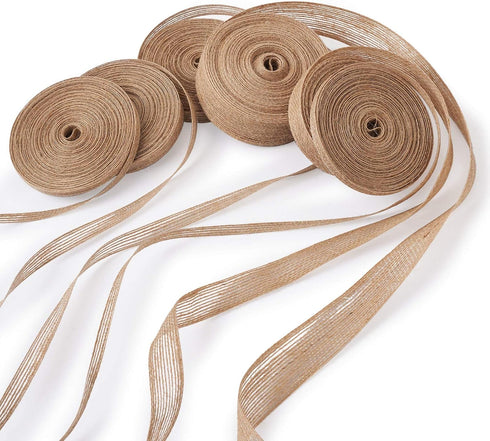 Pandahall 6 Rolls Natural Burlap Fabric Ribbon 10m/roll Jute Linen Ribbon Rolls 3/8, 1-1/4, 7/8 inch for Party Decoration DIY Crafts Making (Tan)...