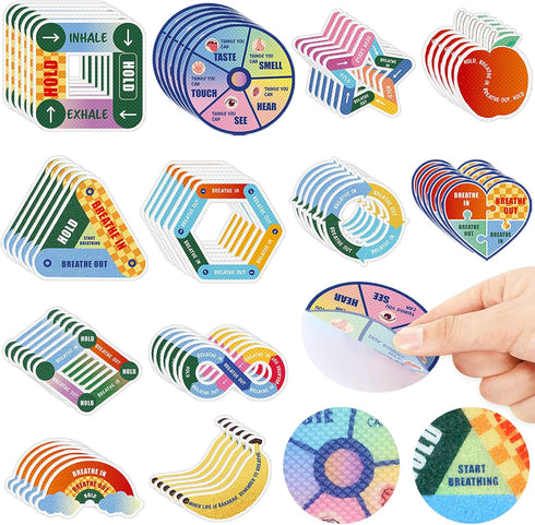 ZOiiWA 96 Pcs Breath Calm Anxiety Sensory Stickers Reusable Mindfulness Sticker Fidget Silent Adhesive Sensory Strips for School Office Classroom ...