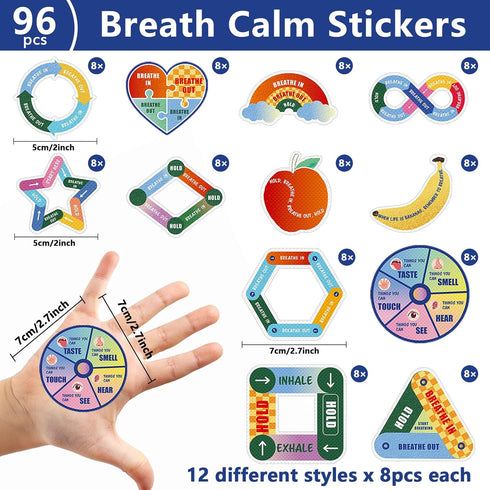 ZOiiWA 96 Pcs Breath Calm Anxiety Sensory Stickers Reusable Mindfulness Sticker Fidget Silent Adhesive Sensory Strips for School Office Classroom ...