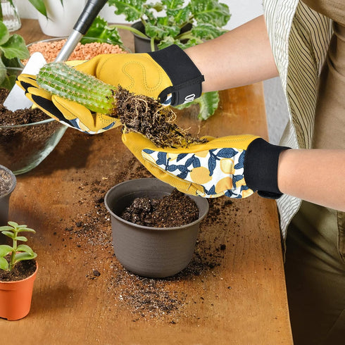 Leather Tough Cowhide Work Gardening Gloves for Women Thorn Proof, Working Gloves for Weeding, Digging, Planting, Gardening Gifts for Women, Size ...