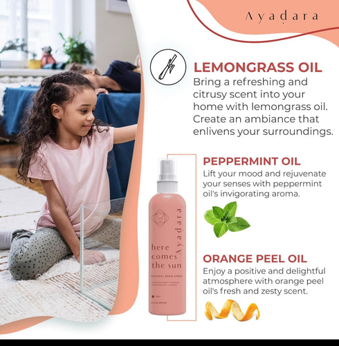 Natural Room Spray | Refreshing Citrus Air Freshener for Home & Office | Witch Hazel, Lemongrass, & Peppermint Oil Room Deodorizer Spray | Nature-...