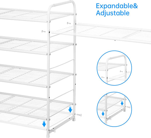 Simple Trending 4-Tier Stackable Shoe Rack, Expandable & Adjustable Shoe Organizer Storage Shelf, Wire Grid, White...