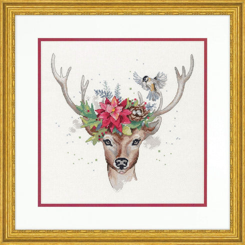 Dimensions Counted Kit, Woodland Deer Christmas Cross Stitch, 12'' x 12''...