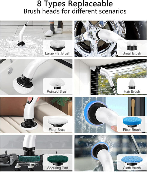Electric Spin Scrubber Replacement Heads 8 in 1 Cleaning Brush, for Electric Spin Scrubber of ANS-8051A/8050 Power Shower Scrubber,for Household a...