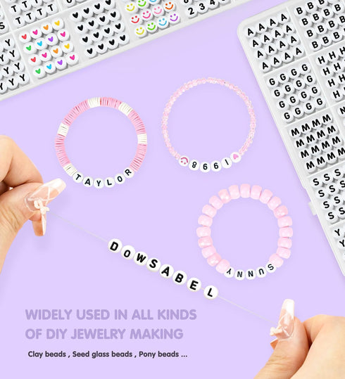 Dowsabel 1520 PCS Letter Beads, 30 Styles Friendship Bracelet Kit, 4x7mm Round Number Alphabet Beads for Bracelets, 2 Rolls Crystal String Jewelry...