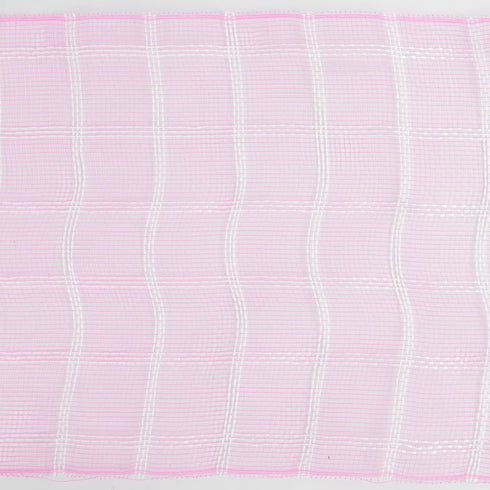MEEDEE Pink and White Plaid Deco Mesh 10 Inch Pink White Check Mesh Ribbon Fabric Mesh Roll Decorative Mesh Wreath Supplies for Baby Shower It's A...