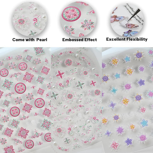 Bohemian Totem Colorful Nail Art Stickers 5D Embossed Nail Decals for Nail Art Design Self-Adhesive Nail Accessories for Women Nail Art Supplies 3...