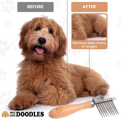 Dog Dematting Brush & Rake, Detangler Brush For Dogs, Comb Tool For Grooming, Best For Doodles, Poodles, Goldendoodles, Cats & Other Pets, Matted ...