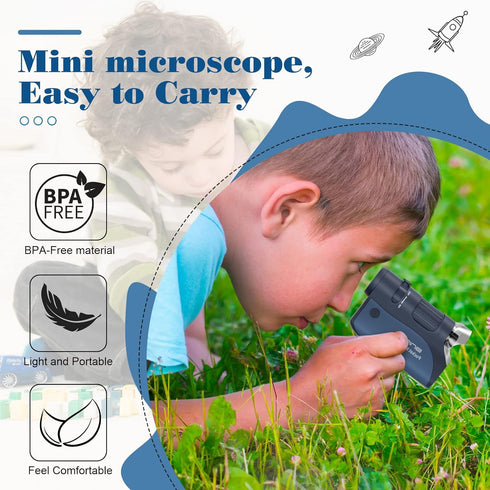 Pocket Microscope 60X-120X, Portable Handheld Microscope for Kids, Mini Microscope with 5pcs Microscope Slides for Learning, Education and Explori...
