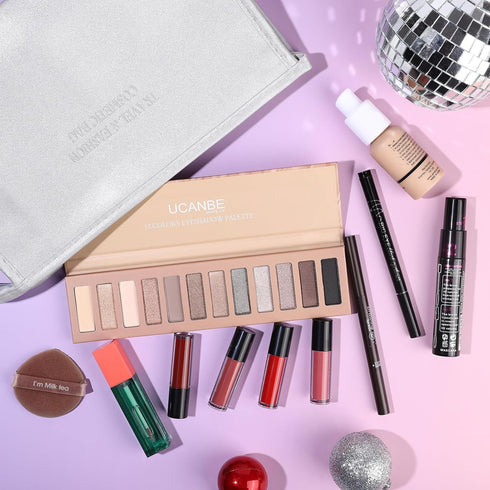 Makeup Set for Women Full kit, Makeup bag with 12 Color Nude Eyeshadow Palette, Mascara, Lip gloss, Blush & Foundation, Beauty blender, Eyeliner P...